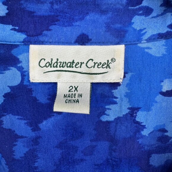 Coldwater Creek Womens Button Up Blue Floral Blouse 2X Pintuck Pleats 3/4 Sleeve - Picture 4 of 8